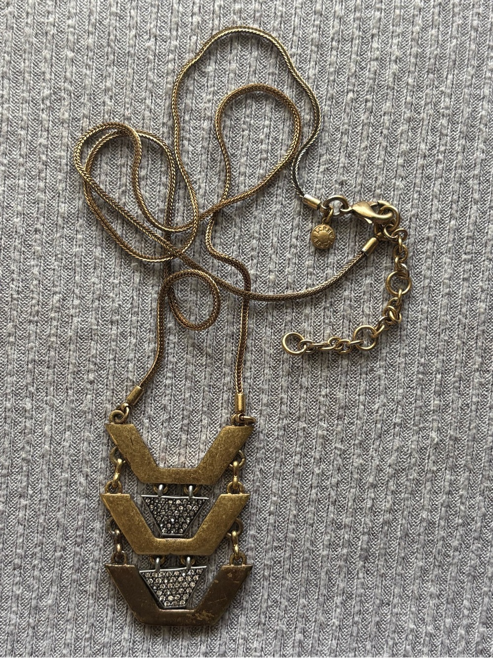 Vintage J.Crew signed gold tone & silver tone articulated rhinestone necklace
